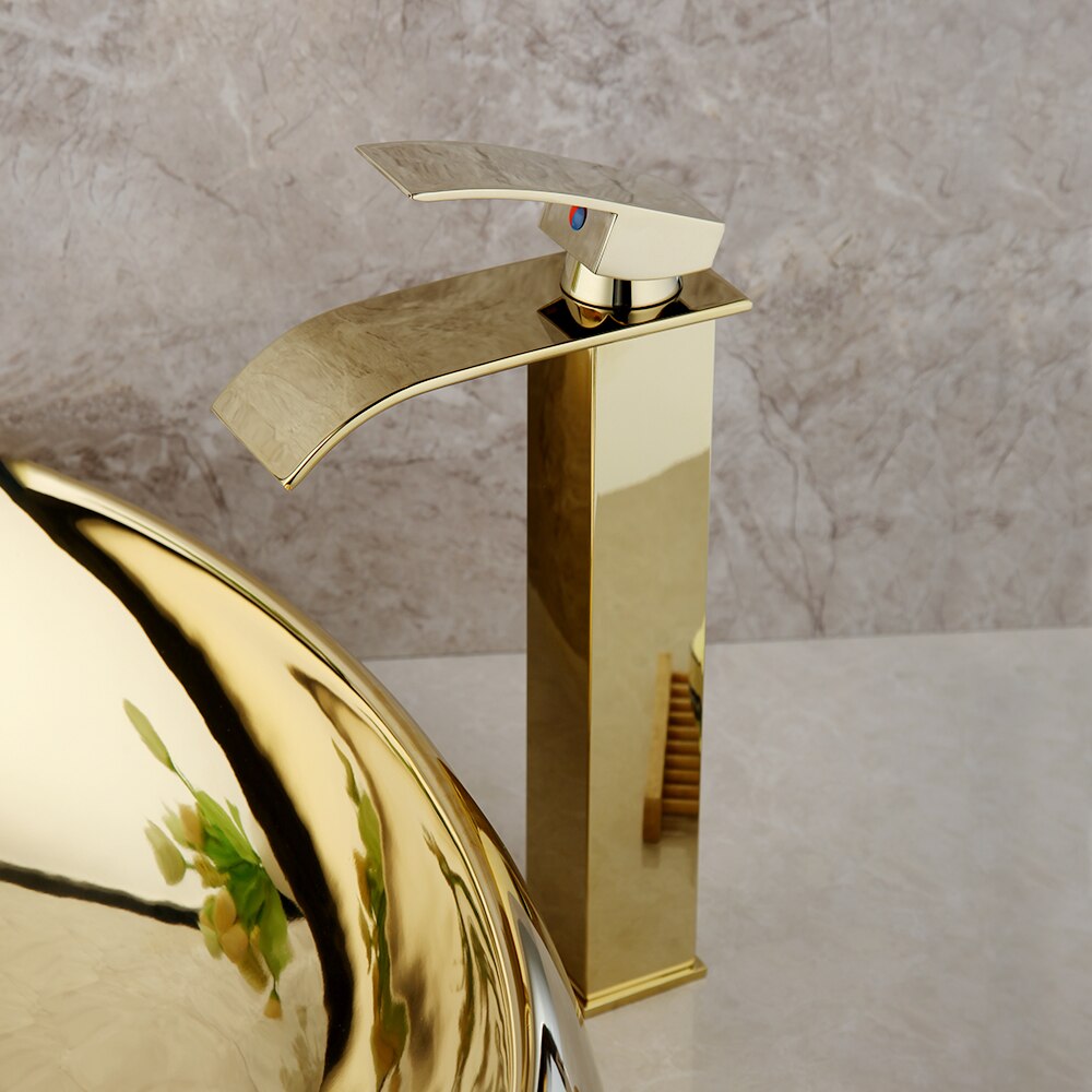 Angular Gold Waterfall Bathroom Faucet  -  Gold Water Taps & Faucets