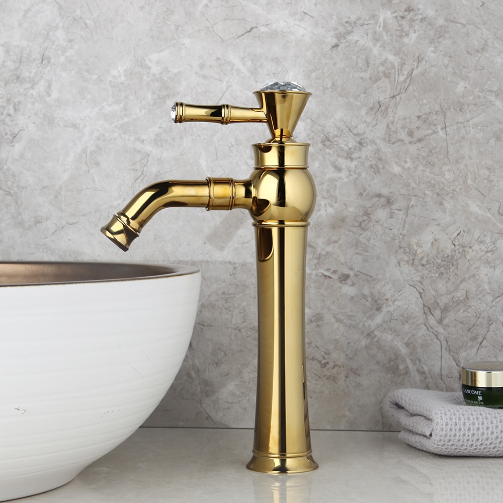 Gold Bathroom Basin Faucet With Diamond Handle (Tall) Gold Water Taps & Faucets