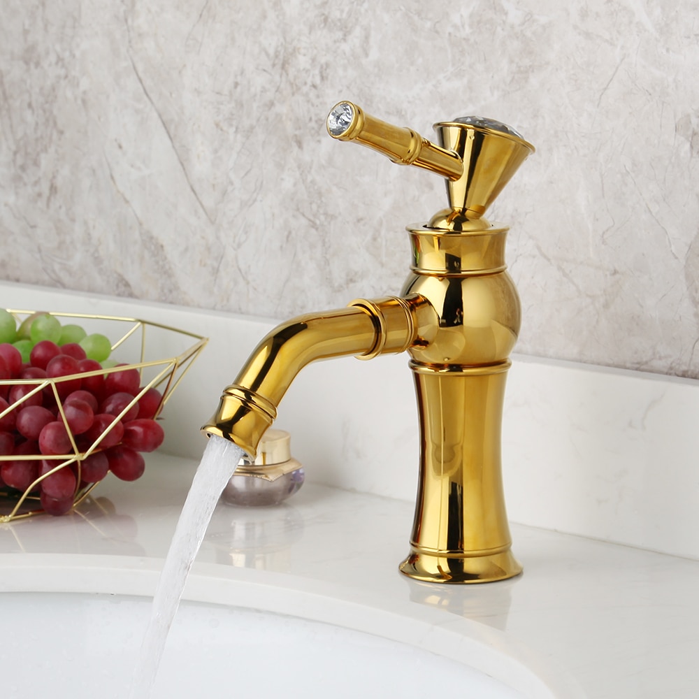 Gold Bathroom Basin Faucet With Diamond Handle (Short)  -  Gold Water Taps & Faucets