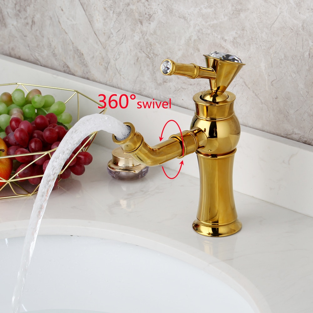 Gold Bathroom Basin Faucet With Diamond Handle (Short)  -  Gold Water Taps & Faucets