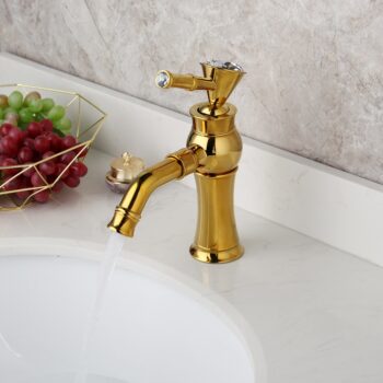 Gold Bathroom Basin Faucet With Diamond Handle (Short)