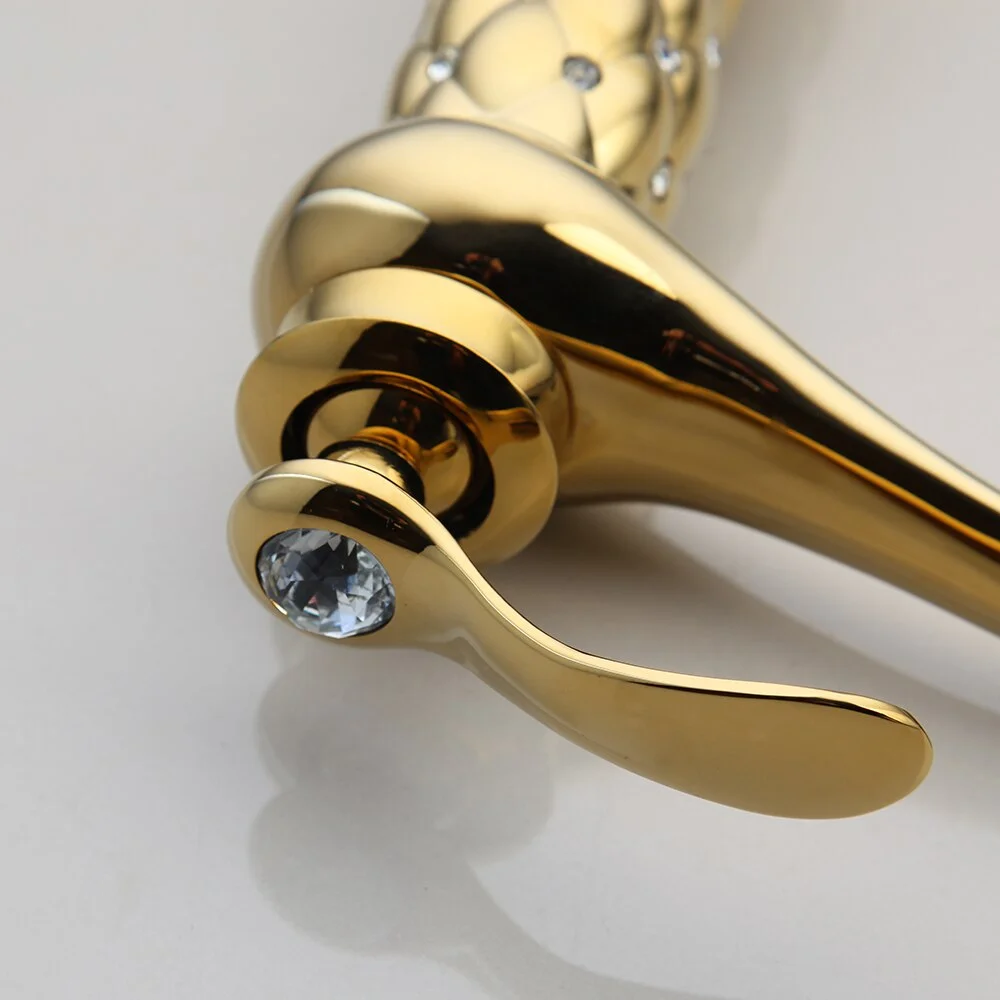 Gold Bathroom Basin Faucet With Diamonds  -  Gold Water Taps & Faucets