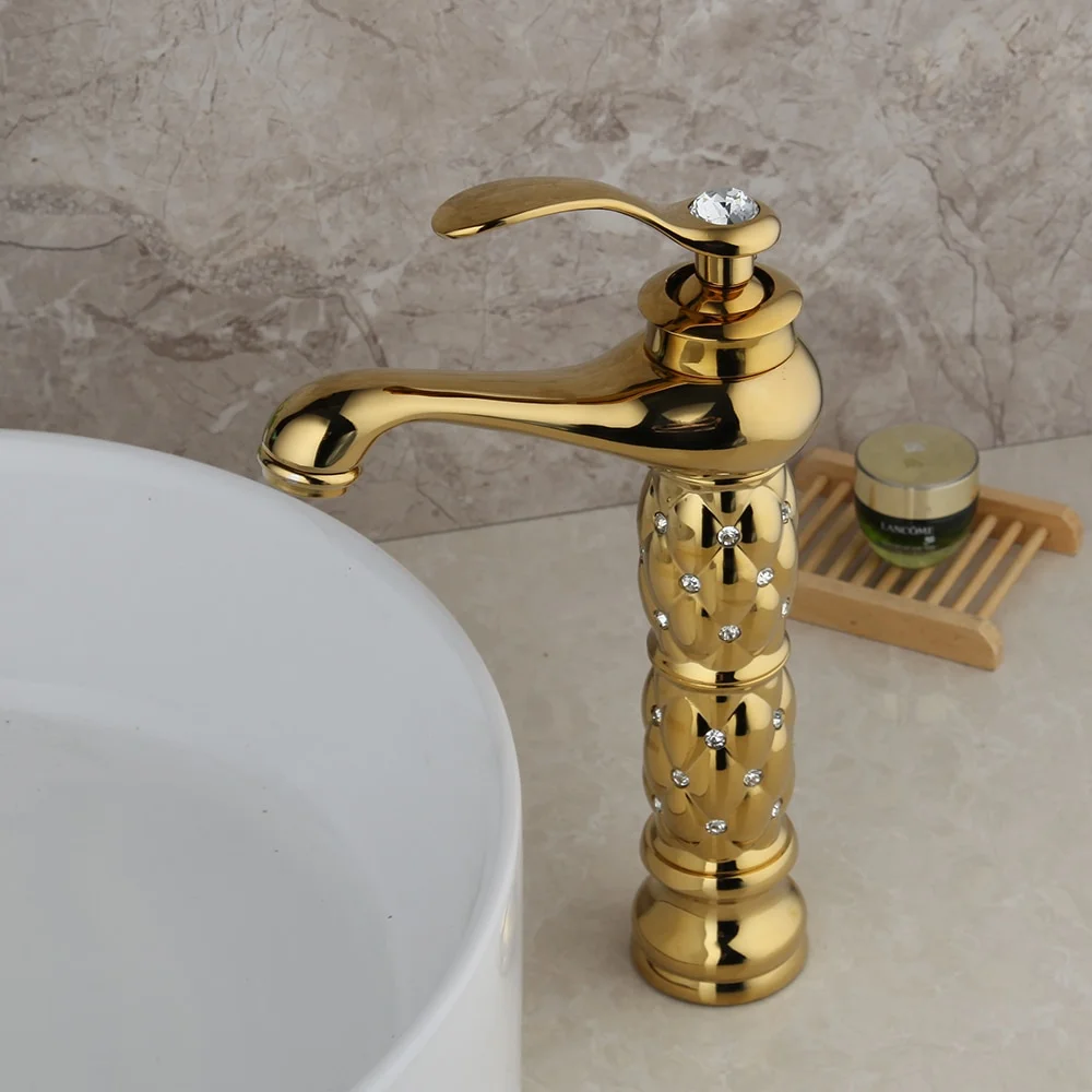 Gold Bathroom Basin Faucet With Diamonds  -  Gold Water Taps & Faucets