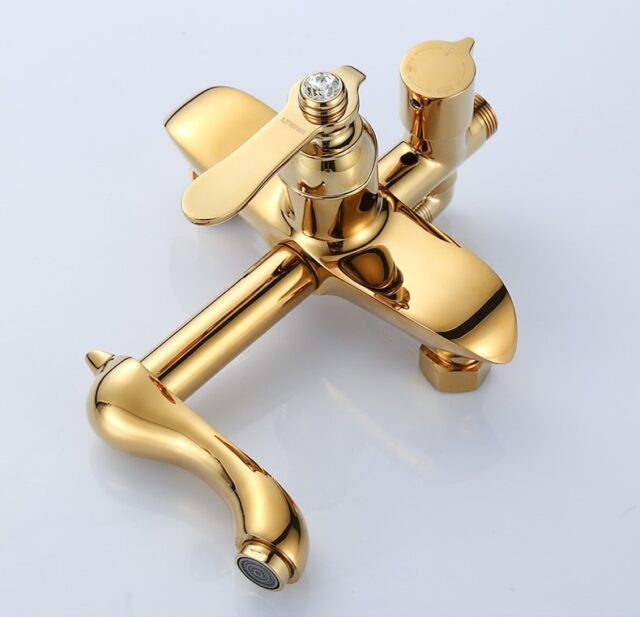 Gold Bathroom Shower Set With Diamond Handle Royal Toiletry Global