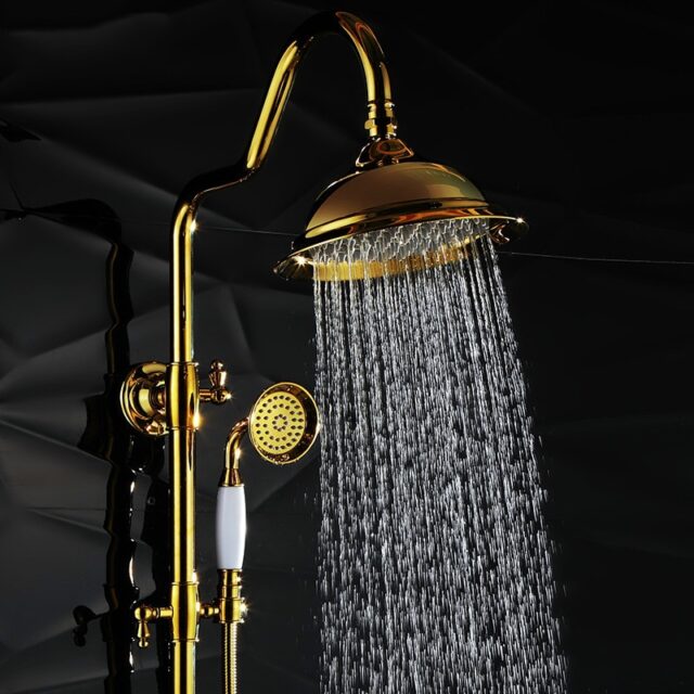 Gold Bathroom Shower Set With Diamond Handle Royal Toiletry Global