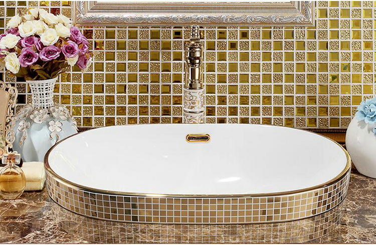 Mosaic Gold Bathroom Basin, Oval Gold Bathroom Basins