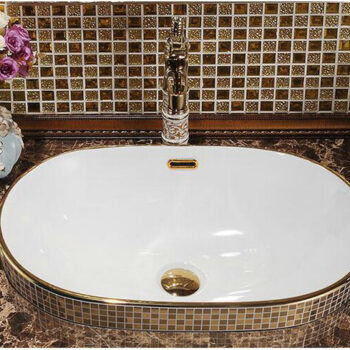 Mosaic Gold Bathroom Basin, Oval
