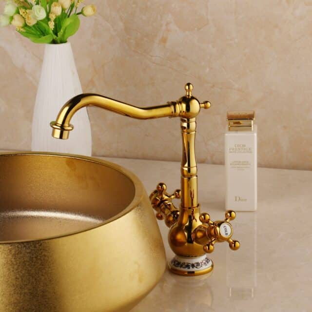 Modern Gold Dual Handle Bathroom Faucet Royal Toiletry Global