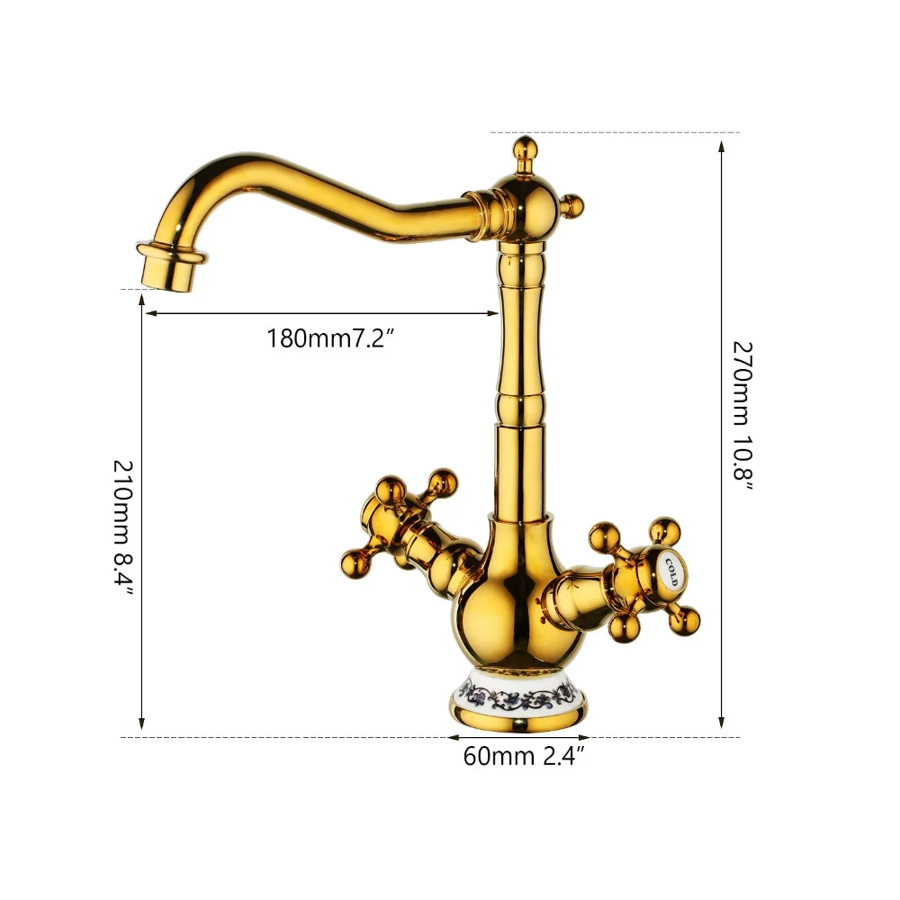 Vintage Gold Bathroom Dual Handle Faucet  -  Gold Water Taps & Faucets