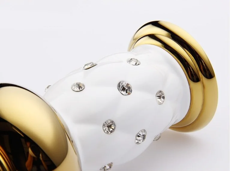 Gold & White Bathroom Basin Faucet With Diamonds  -  Gold Water Taps & Faucets