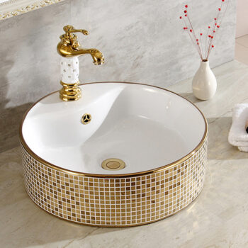 Luxury Mosaic Gold Round Bathroom Basin