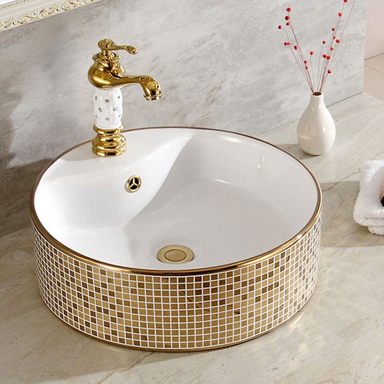 Luxury Mosaic Gold Round Bathroom Basin Gold Bathroom Basins