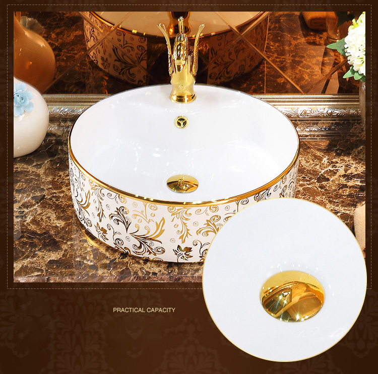 Luxury White & Gold Round Bathroom Basin Gold Bathroom Basins