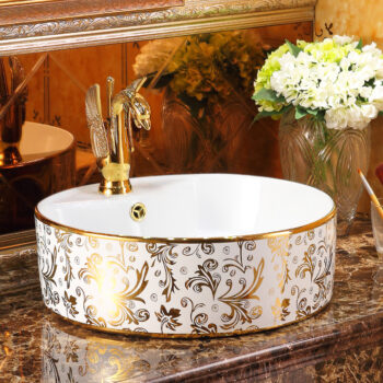 Luxury White & Gold Round Bathroom Basin