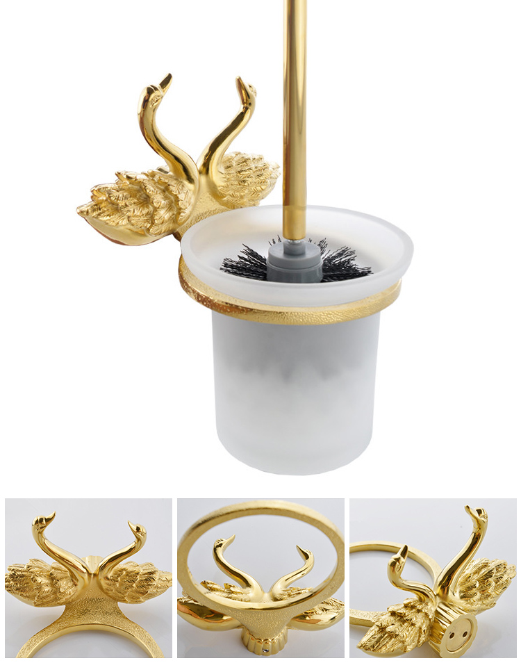 Gold Swan Toilet Brush & Holder Gold Bathroom Accessories