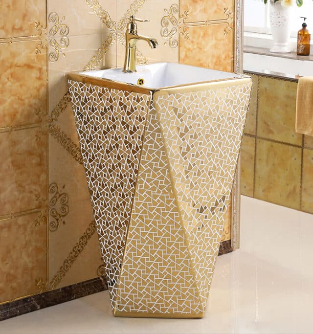 Angular Mosaic Gold Pedestal Basin Royal Toiletry Global