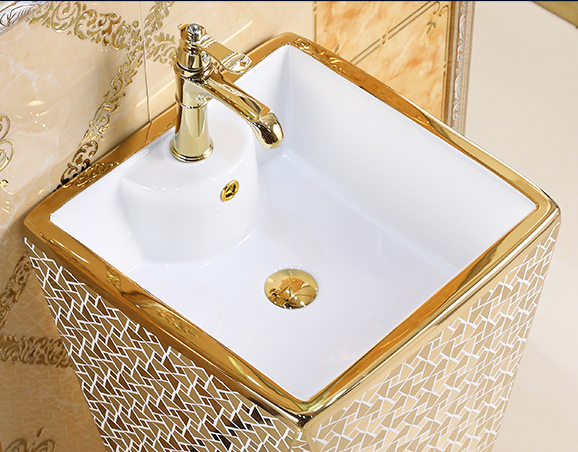 Angular Mosaic Gold Pedestal Basin  -  Gold Bathroom Basins