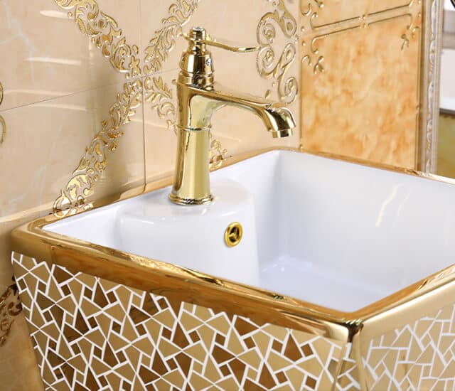 Angular Mosaic Gold Pedestal Basin Royal Toiletry Global