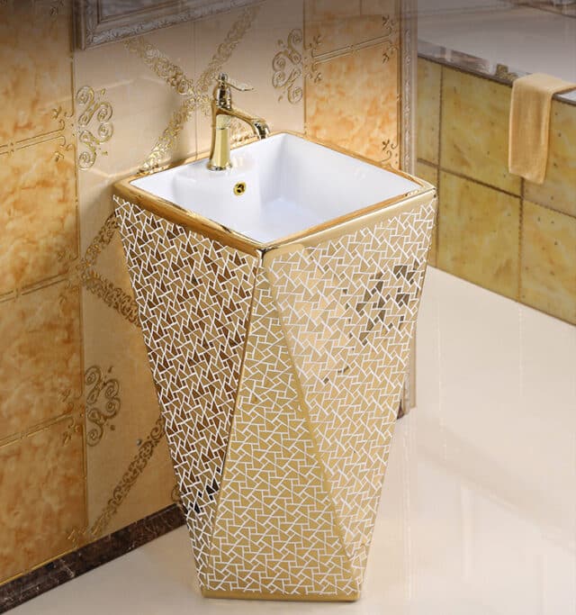 Angular Mosaic Gold Pedestal Basin Royal Toiletry Global