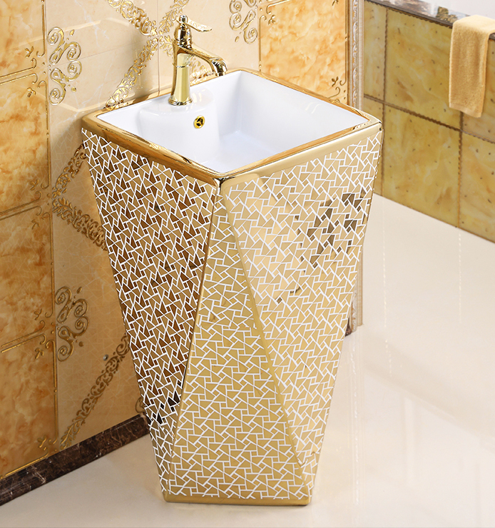 Angular Mosaic Gold Pedestal Basin Gold Bathroom Basins