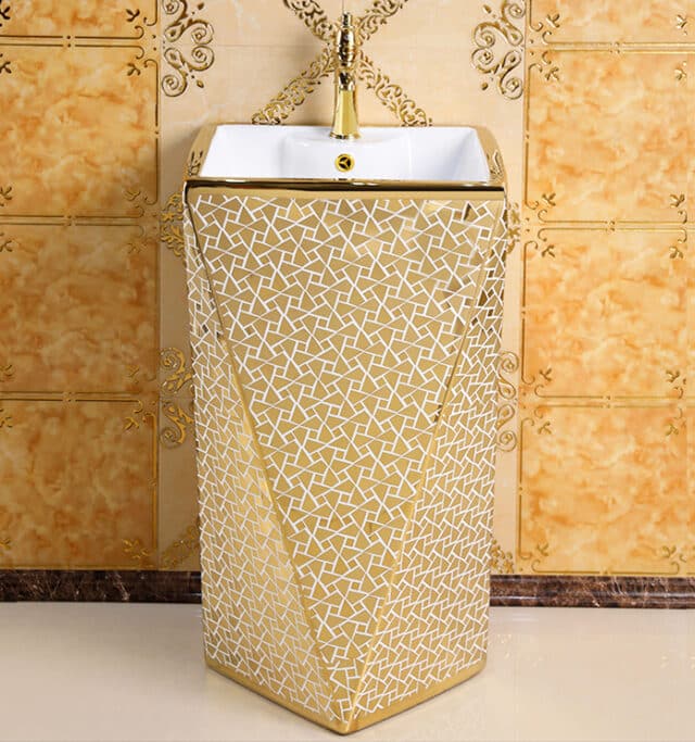 Angular Mosaic Gold Pedestal Basin Royal Toiletry Global