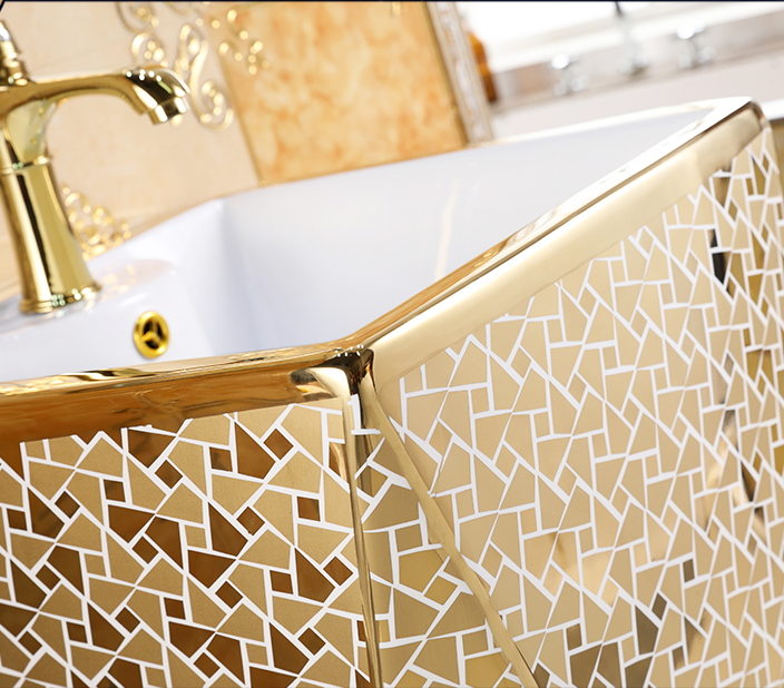 Angular Mosaic Gold Pedestal Basin  -  Gold Bathroom Basins