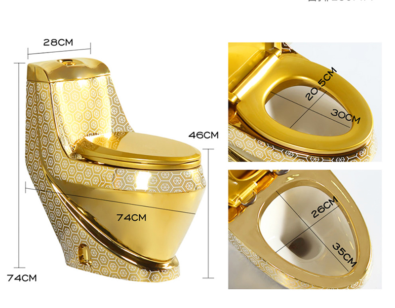 Compact Gold Toilet With White Pattern Gold Toilets