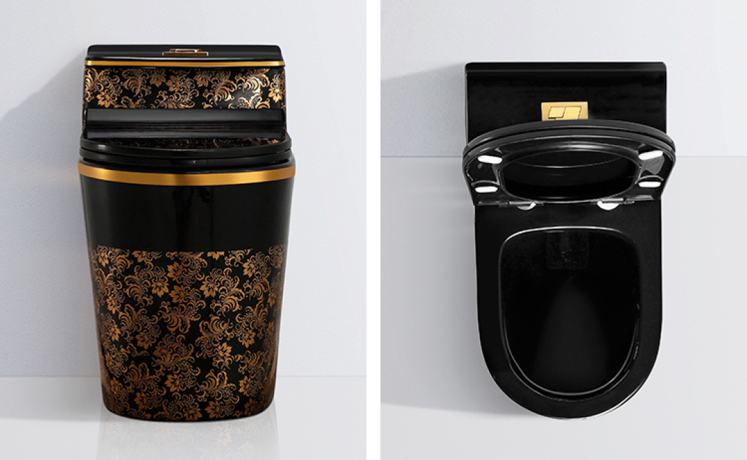 Black And Gold Toilet With Low Profile Water Tank - Royal Toiletry Global