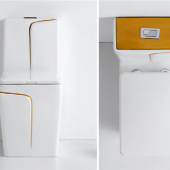 Angular Toilet With An Elegant Gold Stripe
