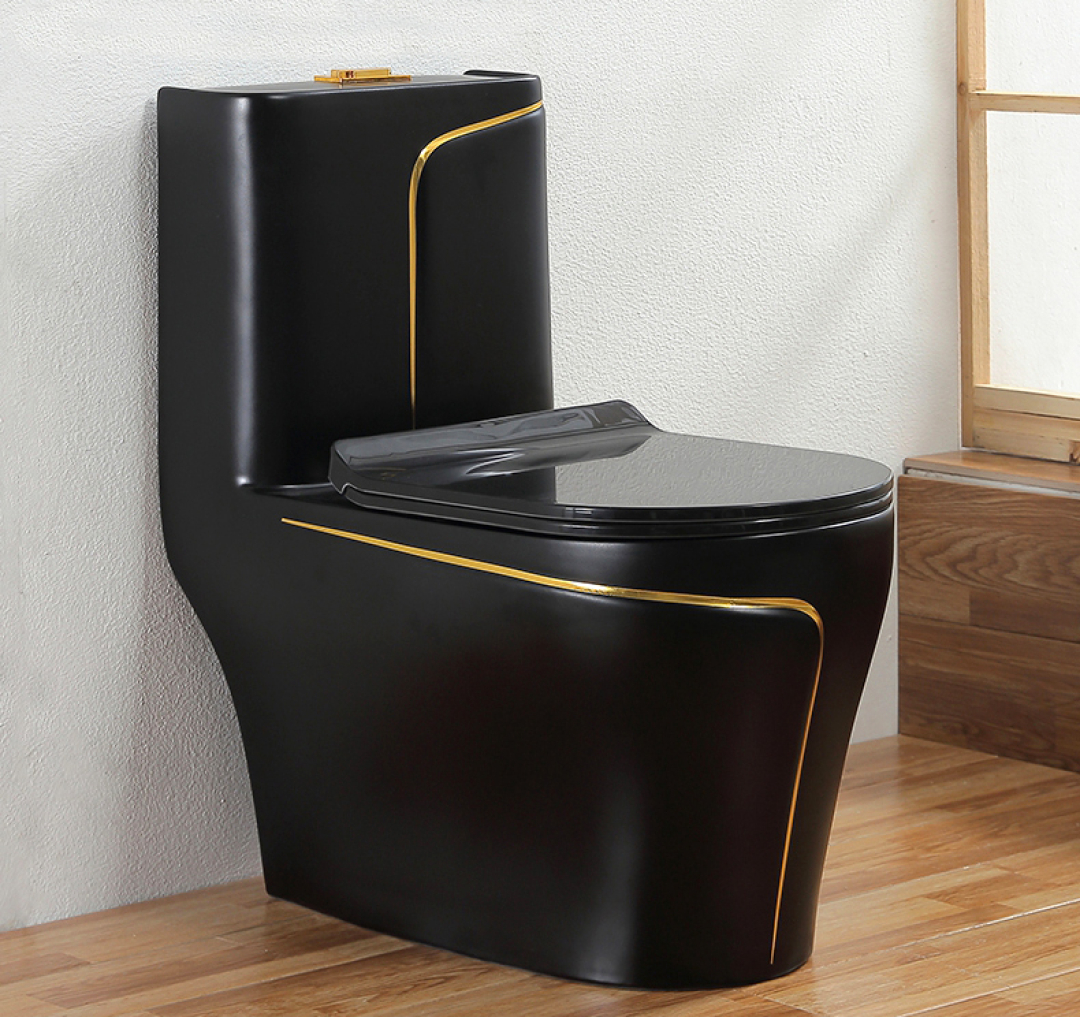 Luxury Black Toilet With An Elegant Gold Stripe Royal Toiletry Global