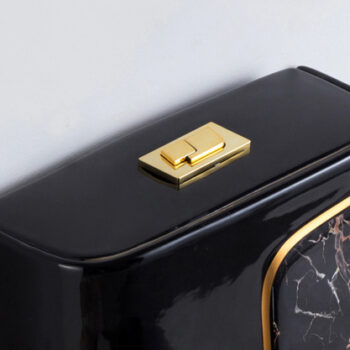 Luxury Black Toilet With An Elegant Gold Stripe And Marble Effect