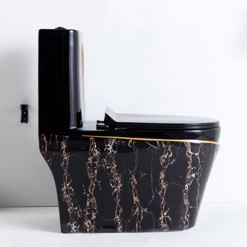 Luxury Black Toilet With An Elegant Gold Stripe And Marble Effect Gold Toilets