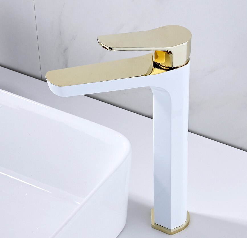 Modern White And Gold Bathroom Faucet  -  Gold Water Taps & Faucets