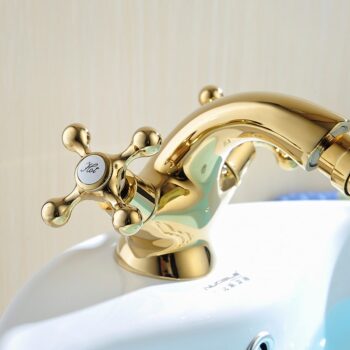 Retro Dual Handle Gold Bathroom Basin Faucet