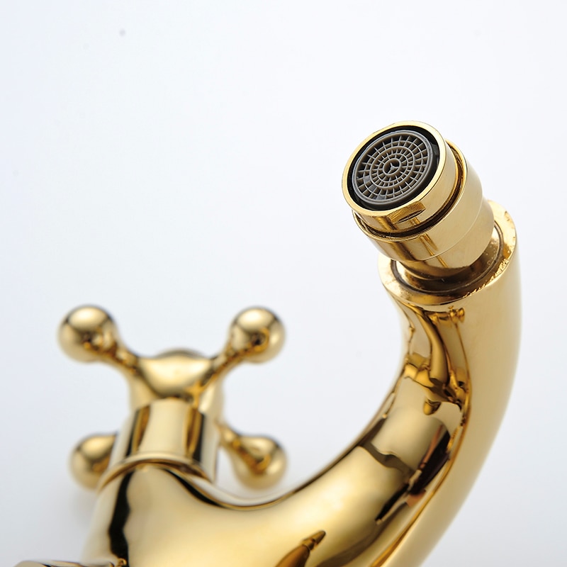 Retro Dual Handle Gold Bathroom Basin Faucet Gold Water Taps & Faucets