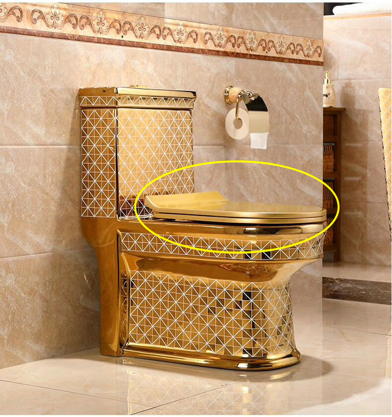 Seat & Lid For Gold Toilet With Diamonds Pattern Gold Toilet Accessories