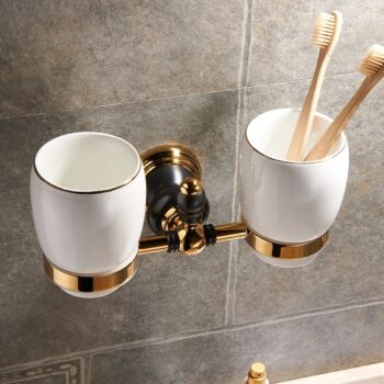 Retro Black And Gold Double Cup-Toothbrush Holder