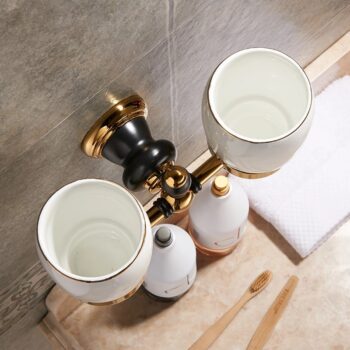 Retro Black And Gold Double Cup-Toothbrush Holder
