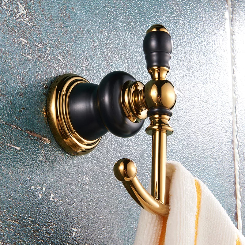 Retro Black And Gold Robe Hook Gold Bathroom Accessories