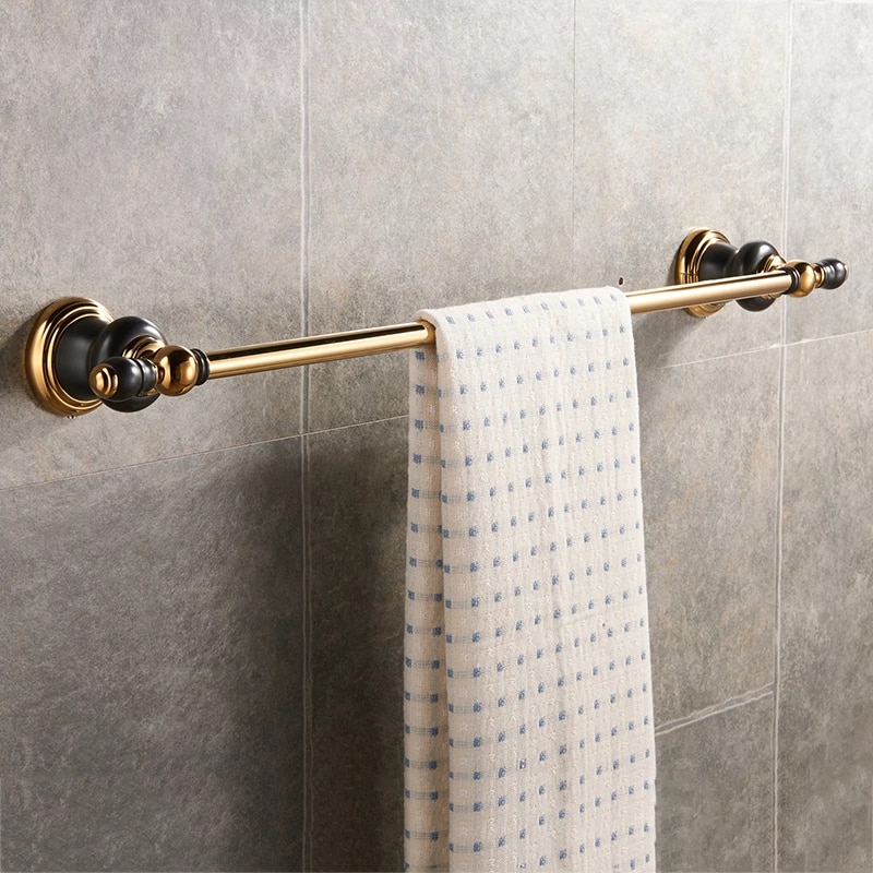 Retro Black And Gold Single Towel Bar  -  Gold Bathroom Accessories
