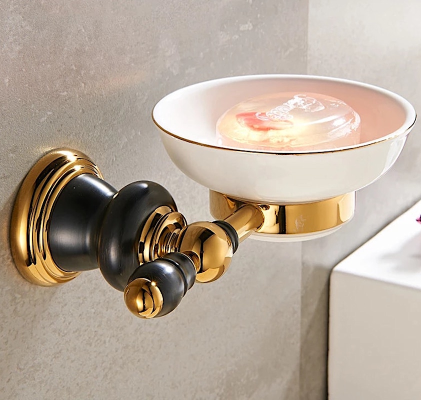 Retro Black And Gold Soap Dish  -  Gold Bathroom Accessories
