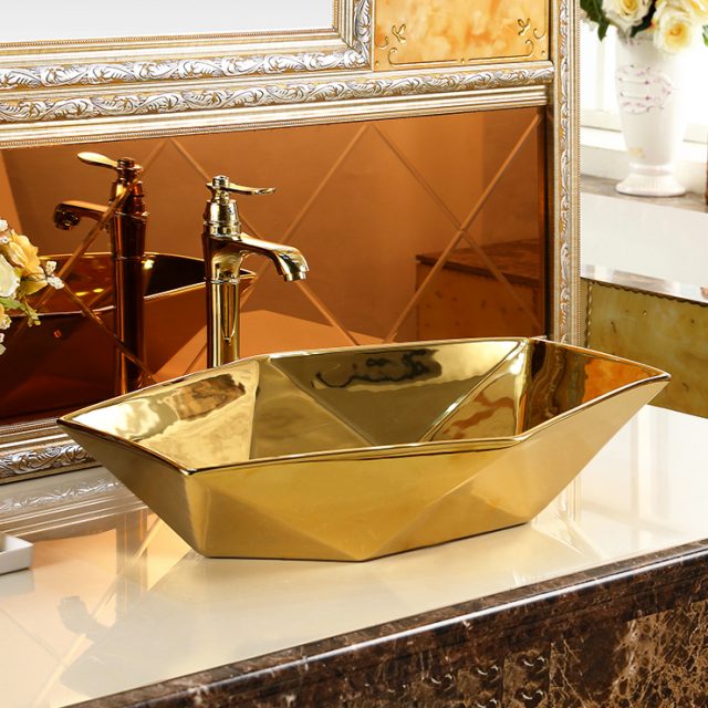 Angular Plain Gold Bathroom Basin (Large) - Royal Toiletry Global