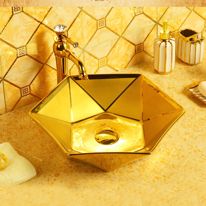 Angular Plain Gold Bathroom Basin (Small)  -  Gold Bathroom Basins