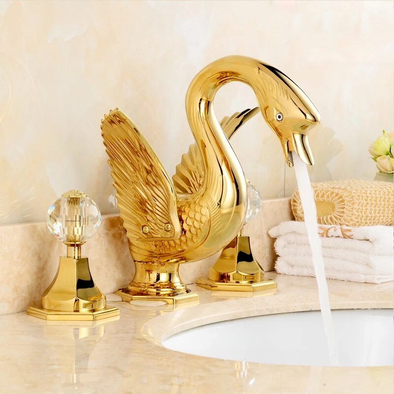 Gold Swan Dual Handle Bathroom Faucet Gold Water Taps & Faucets