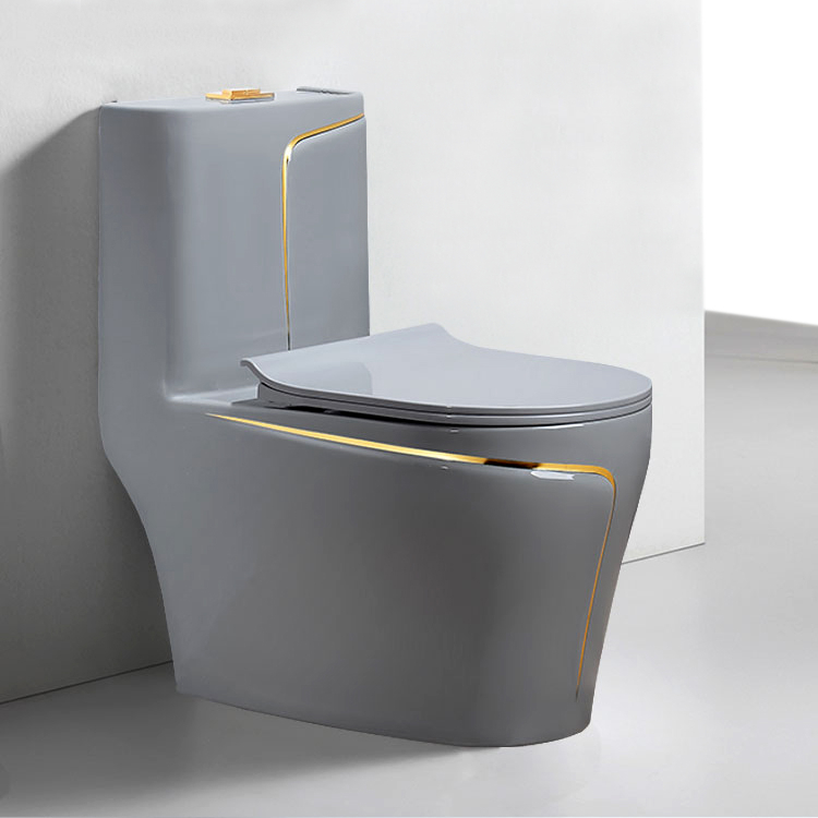 Luxury Pastel Gray Toilet With An Elegant Gold Stripe  -  Gold Toilets