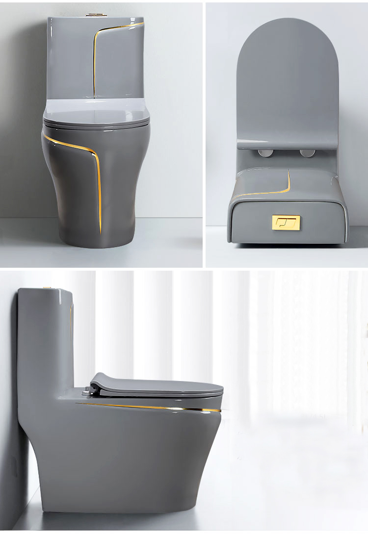Luxury Pastel Gray Toilet With An Elegant Gold Stripe  -  Gold Toilets