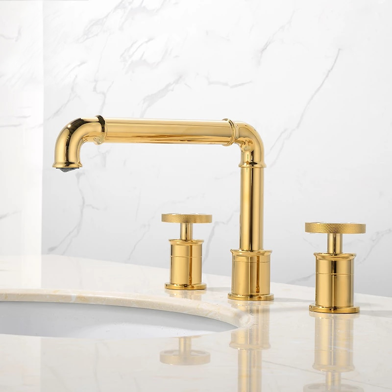 Retro Industrial Dual Handle Gold Bathroom Faucet Gold Water Taps & Faucets