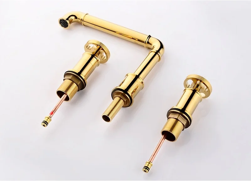 Retro Industrial Dual Handle Gold Bathroom Faucet  -  Gold Water Taps & Faucets