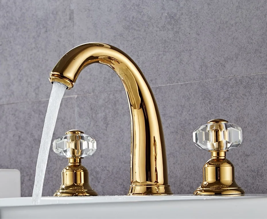 Modern Gold Dual Handle Bathroom Faucet  -  Gold Water Taps & Faucets