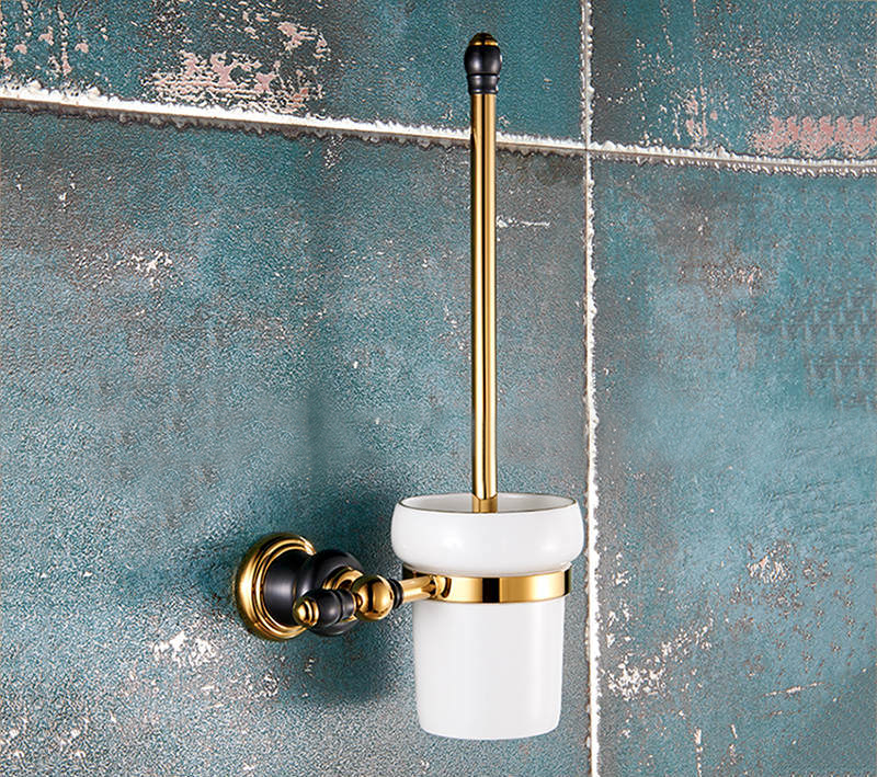 Retro Black And Gold Toilet Brush & Holder  -  Gold Bathroom Accessories